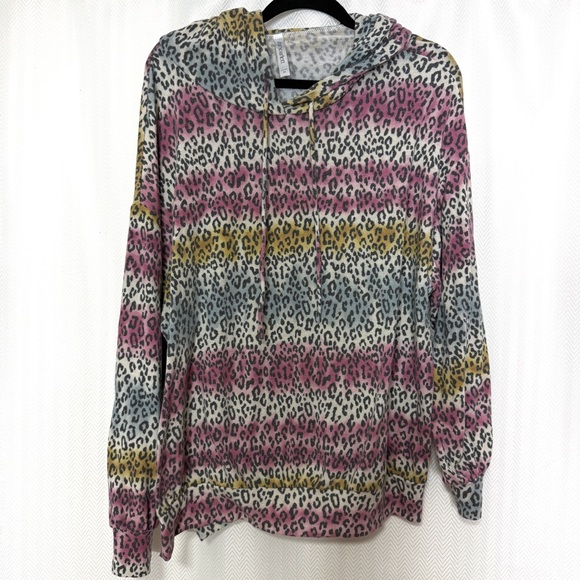 Dear Scarlett Tops - Dear Scarlett Multicolor Leopard Print Women's Hoodie Size XL